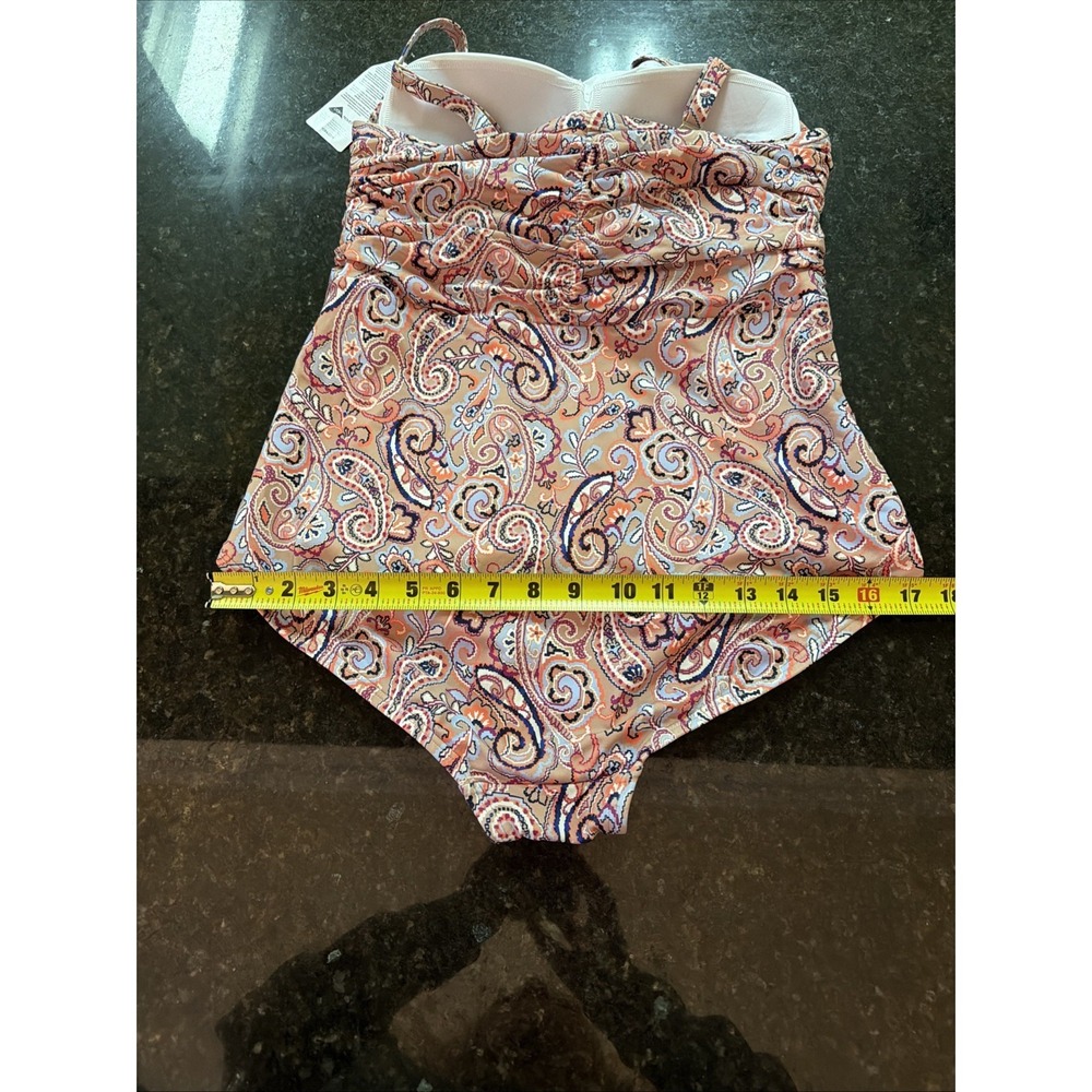 New Lands End Swimsuit Women's Sz 12 Paisley Print Shelf Bra Ruching Slimming - Picture 7 of 10
